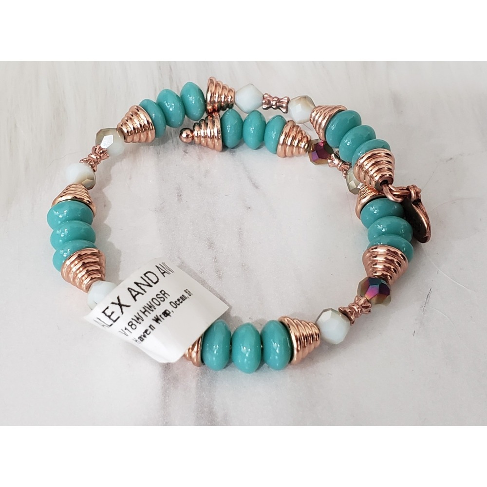 Alex and Ani HAVEN Summer Daze Wrap BLUE OCEN BRACELET ROSE GOLD BLUE